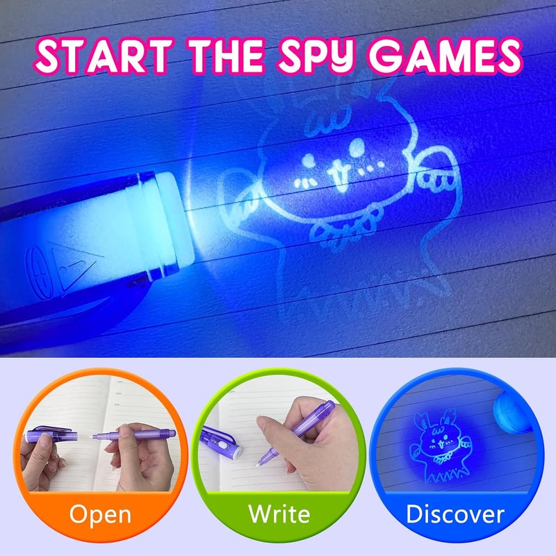 Jimmidda Invisible Ink Pen Spy Game for Kids, Party Favors Toys for Girls Boys, Magic Markers for Boys Girls Fun Outdoor Toys, Birthday for 6-13 Year Old Girls Boys (8PCS) - Image 3